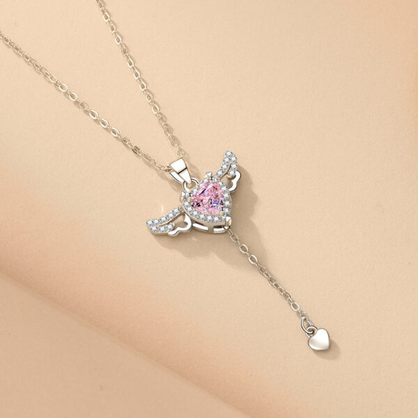 Moving Cupid Heart Angel Wings Tassel Necklace With Crystal Clavicle Chain Women Jewelry Gift Valentine's Day - Image 6